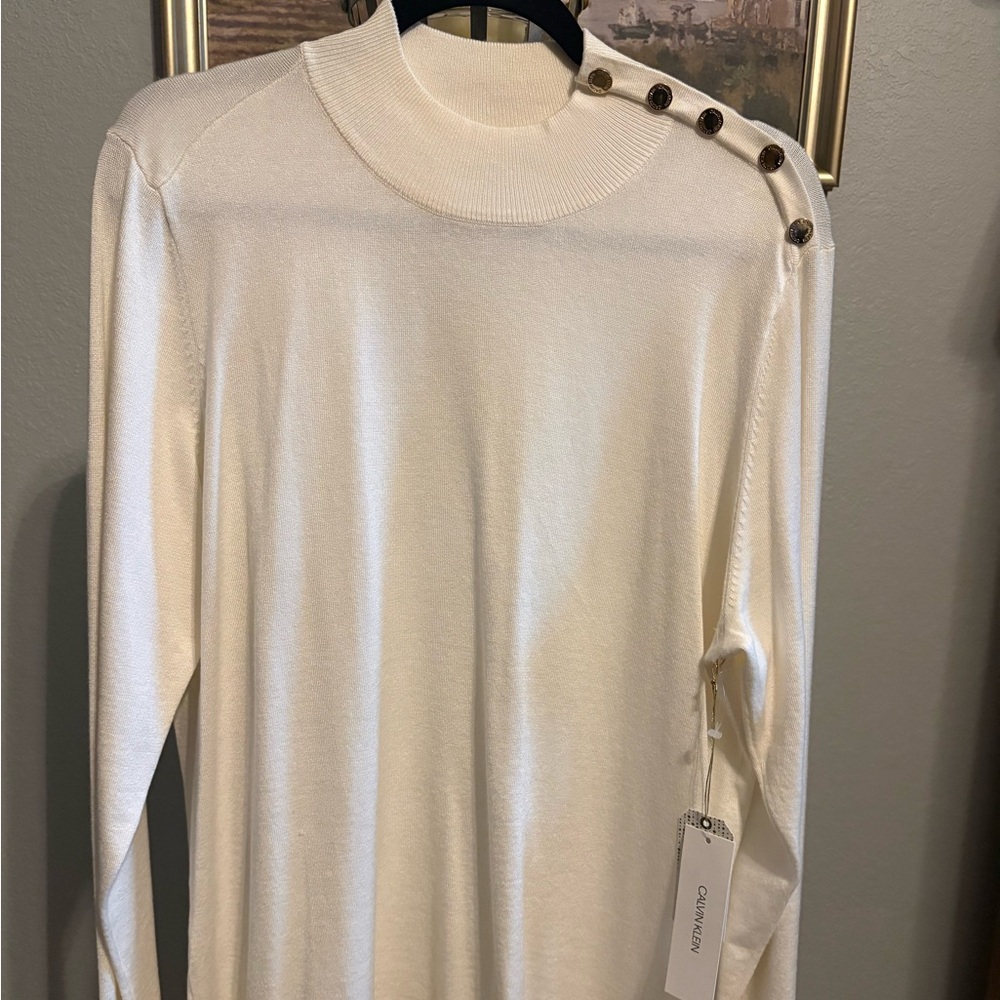 Calvin Klein Cream Button-Accent Turtleneck Sweater